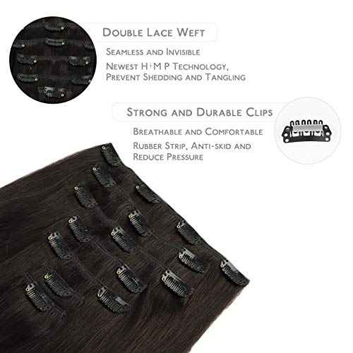 WENNALIFE Clip in Hair Extensions Real Human Hair, 20 Inch 120g 7pcs Remy Hair, Dark Brown Straight Natural Extensiones De Cabello Humano Con Clip Ins