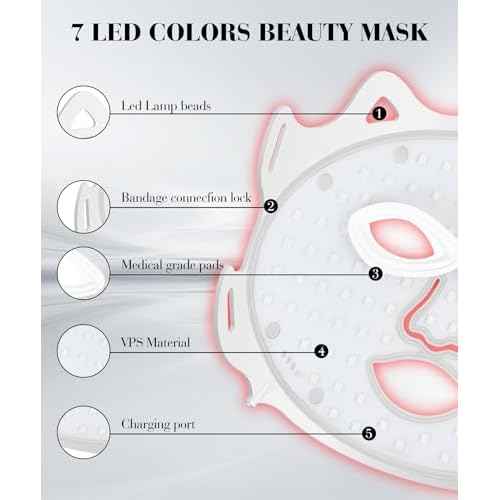 Red Light Mask for Face, 7-1 Colors Facial Care Mask, 850nm Infrared & Red Light Masks, Ergonomic Design for Home & Travel, White