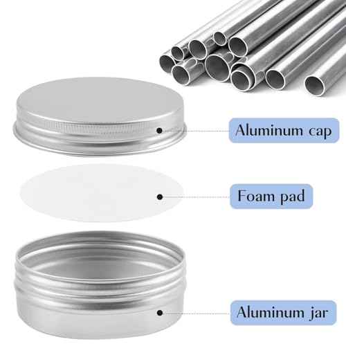 TUZAZO 12Pack 2 Oz Aluminum Tin Cans with Screw Lid and Labels, Refillable Travel Sized Cosmetic Containers Small Tins for Salves, Lotion Bars, Beard Balms, Candles