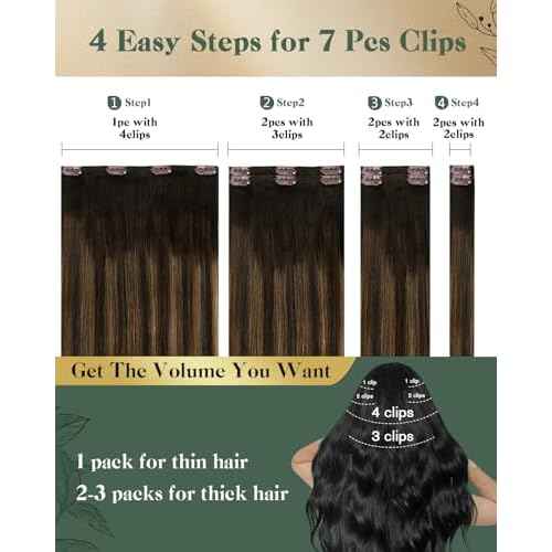 Ugeat Dark Brown Clip in Hair Extensions Real Human Hair Balayage Hair Extensions Clip in Human Hair Ombre Medium Brown Thick Remy Straight Texture Daily Styling 16 Inch 7pcs 120g
