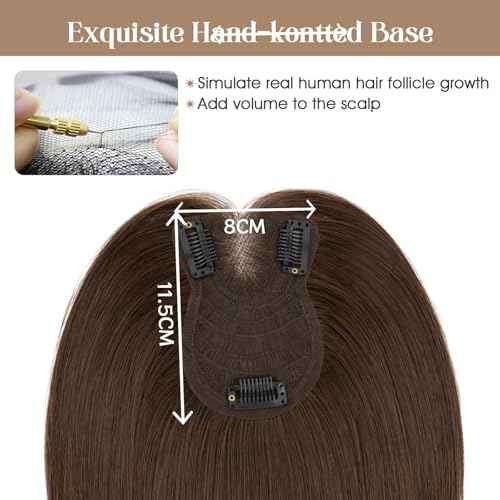 Rich Choices Hair Toppers for Women Real Human Hair Remy Hairs Toppers Hairpieces for Women with Thinning Crown Wispy Clip in Topper 12 Inch No Bang-#2R Chocolate Brown