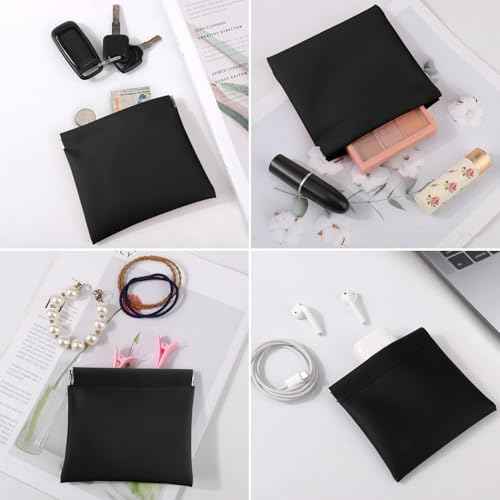 BUSOHA 3 Pack Small Makeup Bag for Purse - Mini Portable Cosmetic Bags for Women, Coin Purse Lipstick Cosmetic Accessories Organizer, Small Travel Kit Storage Pouch (Black)
