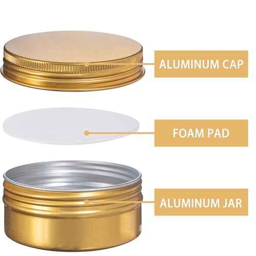 24 Pack 3oz Screw Top Aluminum Tin Jars with Screw Lids and Blank Labels - Refillable 90ml Metal Containers for Lip Balms, Candles, Salves, Spices, Crafts (Gold)