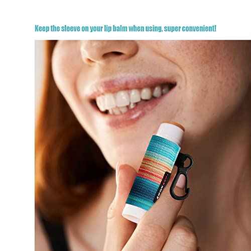HEYSKAY 8PCS Lip Balm Keychain Holder Compatible with Chapstick, Stocking Stuffers Gifts Keychain Lip Gloss Holder Key Chain Lipstick Holder Sleeves(Classical Strap Patterns)
