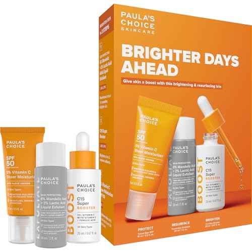 Paula's Choice Brighter Days Ahead Kit, Vitamin C and AHA Trio, Includes Travel Size C5 SPF Face Sunscreen, Mandelic Acid Exfoliant, C15 Vitamin C Booster Serum, Brightening & Resurfacing, 3-Piece Set