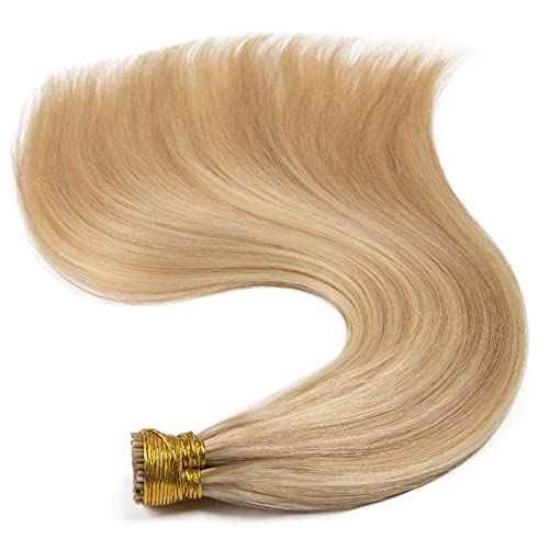 I Tip Remy Human Hair Extensions Cold Fusion Hair Piece Pre Bonded Keratin Stick In Hair Extensions Long Straight #18/613 Golden Brown Highlighted Bleach Blonde Hairpieces 100 Strands 100g 24"
