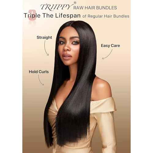 TRIIPPY Straight Bundles Human Hair,100% Raw Cambodian Hair Sew In Weave Single Bundle,Triple The Lifespan Over Regular Virgin Hair Bundle,No.1 Raw Hair Brand On Amazon(18 Inch,Natural Color)