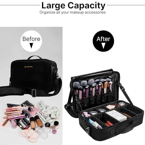 |Not Made In China| Makeup Bag Travel Case, Train Case for Cosmetics, Portable Beauty Organizer, Cosmetic Storage Bag With Adjustable Dividers For Make Up and Brushes