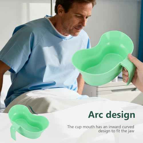 Emesis Basin with Wide Mouth & Handle - Bed Mouthwash Cup Kidney Shape Large with Handle, Patient Toothbrush Cup BPA-Free Plastic Vomit Cup for Elderly Bedridden Patients and Teeth Cleaning