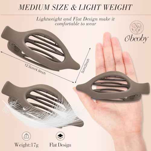 Obeoby 6 PCS Flat Hair Clips for Women, French Flat Claw Clips Large Medium Hair Barrettes Accessories Stocking Stuffers Christmas Gifts (Neutral)