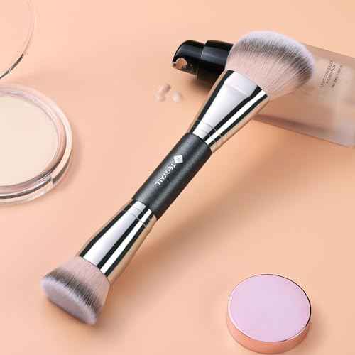 TEOYALL Dual-Ended Foundation Contour Brush, Flat Top and Angled Synthetic Bristles for Bronzer Liquid Cream Powder