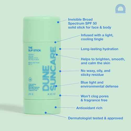 The Slip Stick SPF 50 Invisible Ultra Hydrating Cooling Sunscreen Stick ? Fragrance-Free, Clean-Chemical Sunscreen for Face & Body ? Vegan, Non-Greasy, Non-Waxy & No White Cast