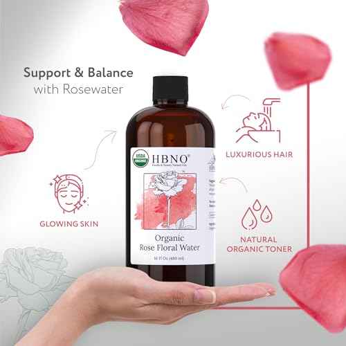 HBNO California Bottled Organic Rose Water for Face Huge 16 fl oz (480ml) Value Size - USDA Certified for Face - Pure Rose Water for Hair - Rosewater for Skincare, Haircare