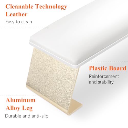 Erasable Arm Rest for Nails Tech, Luxury Nail Arm Rest White Manicure Hand Rest for Nails Tech with Non-Slip Aluminum Alloy Legs, Cleanable Technology Leather