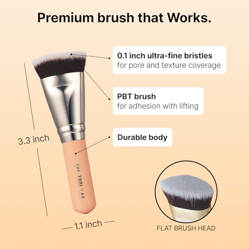 THE TOOL LAB All Day Fitting Duo (Glow type) - Premium Base Makeup Set for Liquid Cream Powder Foundation, Buffing Blending Face Brush, Sponge, Portable Case - 1.1" Flat Top Brush