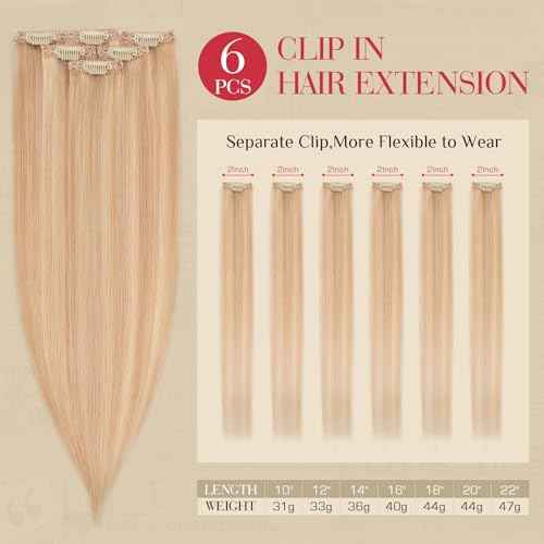 Rich Choices Real Human Hair Clip In Extensions-6 Pcs Single Clip Design-Invisible Clip in Extensions for Thin Short Hair-Hairpieces for Women-10 Inches #18P613 Ash Blonde Highlighted Bleach Blonde