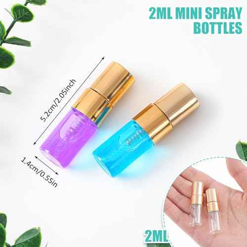 Zhehao 200 Pcs Mini Spray Bottles 2 ml Clear Glass Perfume Bottles Refillable Fine Mist Perfume Atomizer Portable Empty Sample Containers for Cleaning, Essential Oils, Travel (Gold Cap)