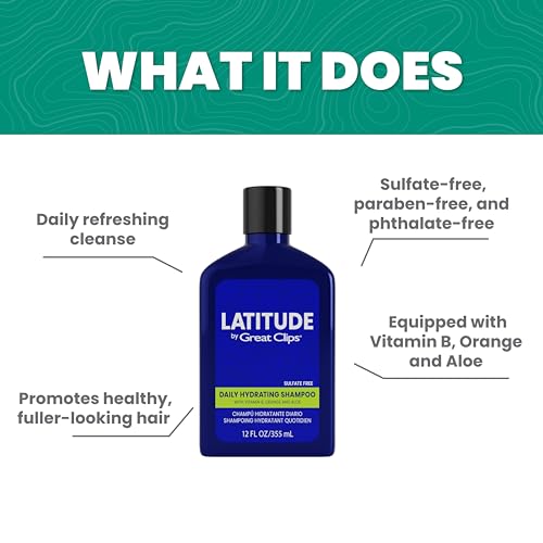 GREAT CLIPS LATITUDE Daily Hydrating Shampoo | Men's Shampoo that Promotes Full + Healthy Hair | For All Hair Types | 32oz