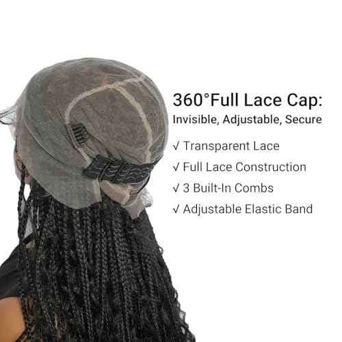 SUPERNOVA Knotless Boho Box Braided Wigs For Black Women 36inch Square Knotless Full Lace Box Braid Wig Goddess Braided Wig With Baby Hair Bohemian Curly Ends Synthetic Boho Braids Wig (36 Inch)