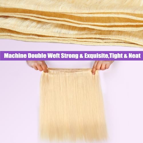 613 Bundles Human Hair 30 Inch Straight Blonde Bundles Human Hair 100% Unprocessed 12A Grade Brazilian Virgin Raw Hair Quick Weave 1 Bundles Blonde Hair Extensions for Women