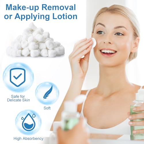 2000 Pcs Soft Cotton Ball Bulk Organic Medium Cotton Ball for Absorbent Multipurpose Pure Nail Polish Remover Makeup Removal First Aid Face Crafting Cleaning Skin Applying Lotion