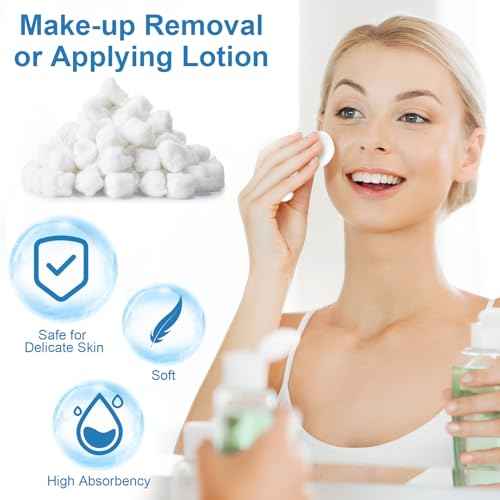 1000 Pcs Soft Cotton Ball Bulk Organic Medium Cotton Ball for Absorbent Multipurpose Pure Nail Polish Remover Makeup Removal First Aid Face Crafting Cleaning Skin Applying Lotion