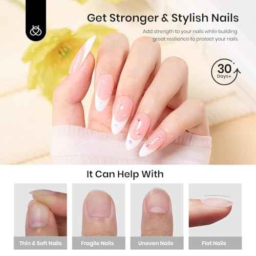 Beetles Builder Gel Low Heat,0.51 oz 8 in 1 Clear Gel Builder for Weak & Thin Nails Building Apex & Extension Strengthener with Detachable Liner Nail Brush for Beginner DIY Salon at Home UV&LED Cured