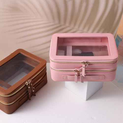 SANHECUN Clear Travel Toiletry bag Toiletry Case Carry on Travel Accessories Bag Makeup Bag Dimensions | LxWxH:9¡± x 6¡± x 4.2¡± (Brown, SHC-TL-2)