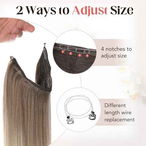 XDhair Wire Hair Extensions Human Hair 70g 16 Inch Ombre Light Brown to Ash Blonde Fish Wire Hair Extensions Invisible Straight 16 Inch #8T60