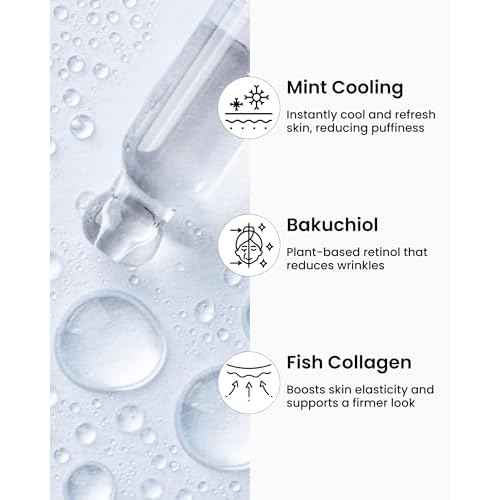 Ice Roll Serum for Face, Puffy Eyes, Under Eye Bags - Bakuchiol & Collagen for Wrinkles, Anti Aging, Cooling Ice Roller for Puffiness, Redness, Dark Circles - Korean Skin Care, 1.69 Fl Oz