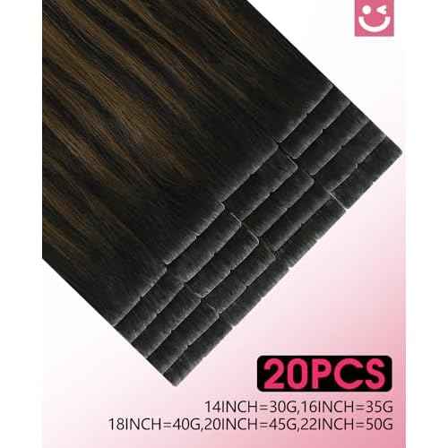 Youngsmile Invisi Edge Tape in Hair Extensions Human Hair #1B/4/27 Natural Black to Chocolate Brown and Caramel Blonde 20pcs 35g 16 Inch Injection Tape in Hair Extensions Human Hair (#1B/4/27,16'')