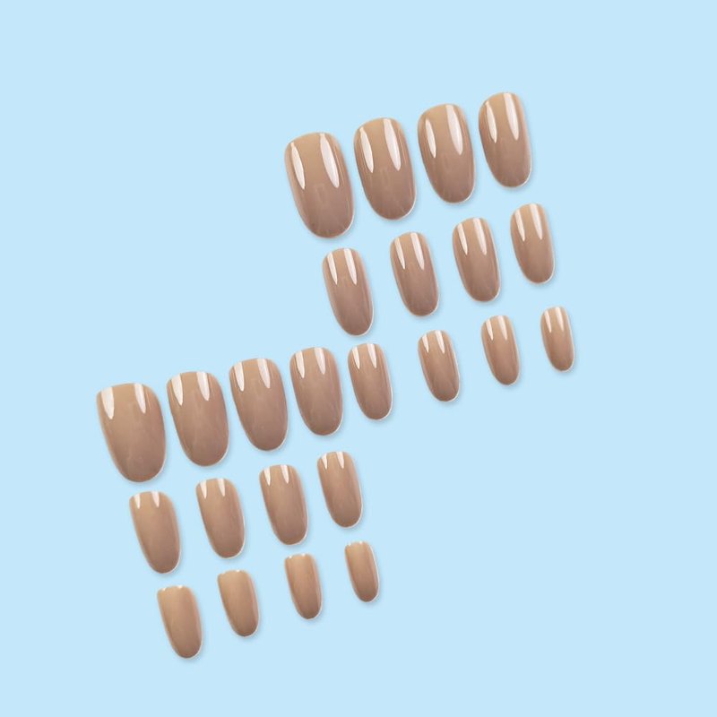 Nude Pink Press on Nails Short Almond Fake Nails with Nude Pink Solid Color Design Natural Glue on False Nail Solid Color Artificial Stick on Nail for Women 24Pcs