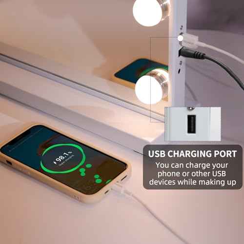 Hansong Vanity Mirror with Lights and Bluetooth Speaker 22.8''x18.4'' Lighted Makeup Mirror with 15 LED Bulbs Hollywood Vanity Mirror with 3 Lighting Modes USB Charging and 10x Magnification