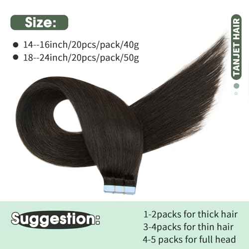 Tape in Human Hair Extensions 100% Real Human Hair 24 Inch Natural Black Color Skin Weft Thick Soft Silky Black Tape in Hair Extensions Human Hair (#1B 24 Inch 50g/Pack 20pcs)