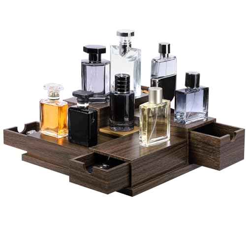 Homde Cologne Organizer - 4 Tier Perfume Display Tray with Hidden Drawers - Perfect for Men Essentials Accessories - A Great Gift for Men