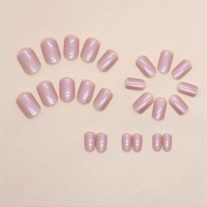 Nude Press-On Nails | Chrome Square Glossy Short Fake Nails for Women - 24 Pcs Set