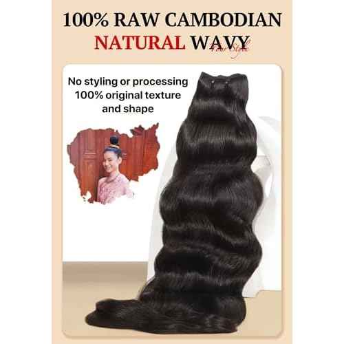 TRIIPPY Real Raw Cambodian Natural Wavy Bundles Human Hair,100% Cambodian Raw Hair Sew in Weave Single Bundle,Triple The Lifespan Over Regular Virgin Hair Bundle,No.1 Raw Hair Brand On Amazon(14 Inch)