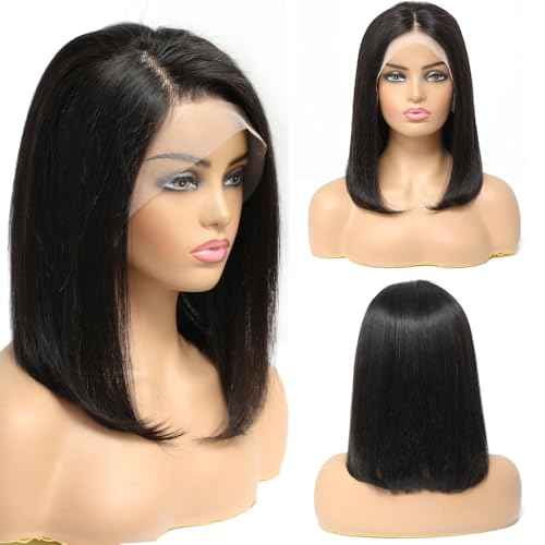 Bob Wig Human Hair 200 Density 13x4 HD Lace Front Wigs Human Hair Pre Plucked Short Bob Straight Frontal Wigs Human Hair for Women Natural Black 16"