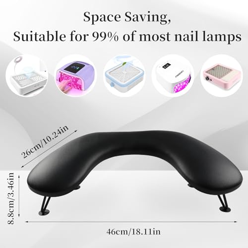 ANGNYA Arm Rest for Nails Tech, U-shaped Hand Rest for Nails Tech Microfiber PU Leather Nail Arm Rest with Detachable Brackets Hand Rest Pillow for Acrylic Nail Cushion (Black)