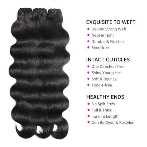 Human Hair Bundles 12 14 16 Inch 12A Body Wave Bundles Human Hair 100% Unprocessed Brazilian Virgin Hair 3 Bundles Double Weft Hair Extensions for Black Women Natural Black