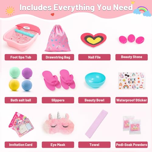 Kids Foot Spa Kit with Pedicure Set for Girls 3-8, All-in-1 Kids Spa Day Kit with Bubble Soak & Massage, Sleepover Party Birthday Gifts