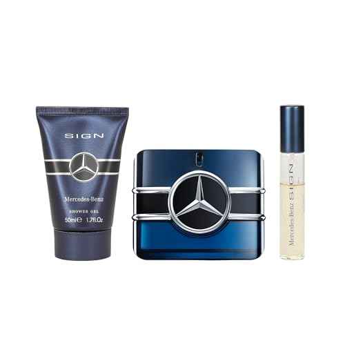 Mercedes Benz Sign Giftset - Mens Cologne Set - Shower Gel Body Wash and Perfume for Men - Cologne for Men - Violet, Patchouli Fragrances - 3 Pc