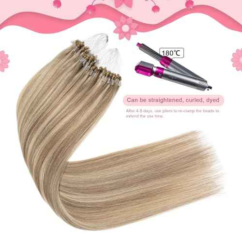 Micro Link Brown Hair Extensions Human Hair Micro Loop Human Hair Extension #16/22 Straight Natural Hair 24 Inch 1g/s 50g Micro Bead Extension(#16/22, 24inch)