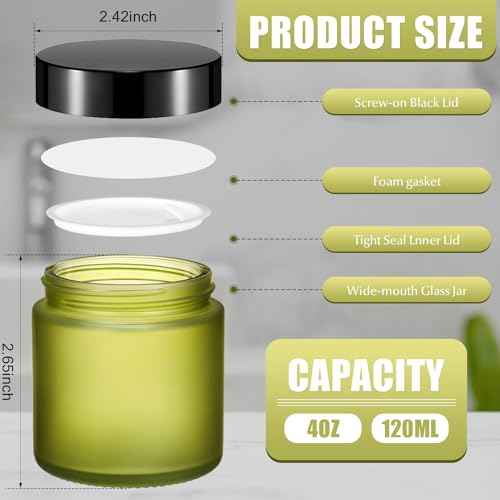 Norme 96 Pcs 4 oz Glass Jars with Lids Leakproof Round Airtight Empty Cosmetic Jars with Inner Liners Lid for Storing Lotions Powder Ointments Candle Making Tins (Pea Green)