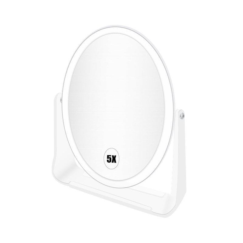A AIKOOL 5X Magnifying Travel Mirror, Double Sided 1X/5X Stand Up Makeup Mirror for Desk, 360° Swivel Tabletop Design
