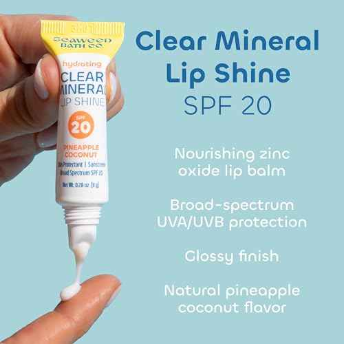 Seaweed Bath Co. Hydrating Clear Mineral Lip Shine SPF 20 Sunscreen Zinc Oxide Lip Balm, 0.28 Oz (6 Pack), Moisturizing Care for Dry, Chapped Lips
