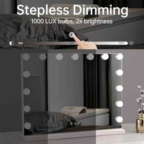 Hollywood Vanity Mirror with Lights, 23"x18" Lighted Makeup Mirror with 10x Magnifying for Desk/Wall Mount, 15 Led Bulbs, 3 Lighting Modes for College Dorm, Bedroom & Dressing Room (White)