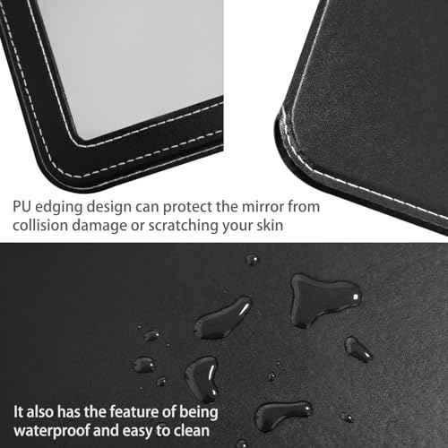 Travel Mirror for Desk, 6.5¡¿8.9¡± Adjustable Rectangle PU Edge Covering Black Foldable Desk Mirror with Stand for Travel Camping Home (Black)