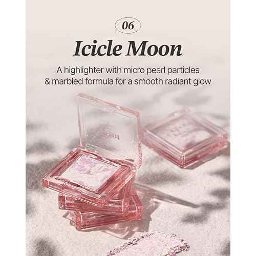 Glint Marble Highlighter (Icicle Moon, 0.08oz) - Korean Makeup. Inspired Baked for Smooth, Radiant Glow, Long-Lasting Wear. Enriched with Micro Pearl Particles