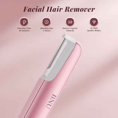 Dermaplane Razor for Women Face, BNU Facial Hair Remover for Anti-Aging - Rechargeable - LED Light - Sonic Edges - 3 Speeds, Ergonomic Handle Face Dermaplaning Tool 10 Weeks, Pink